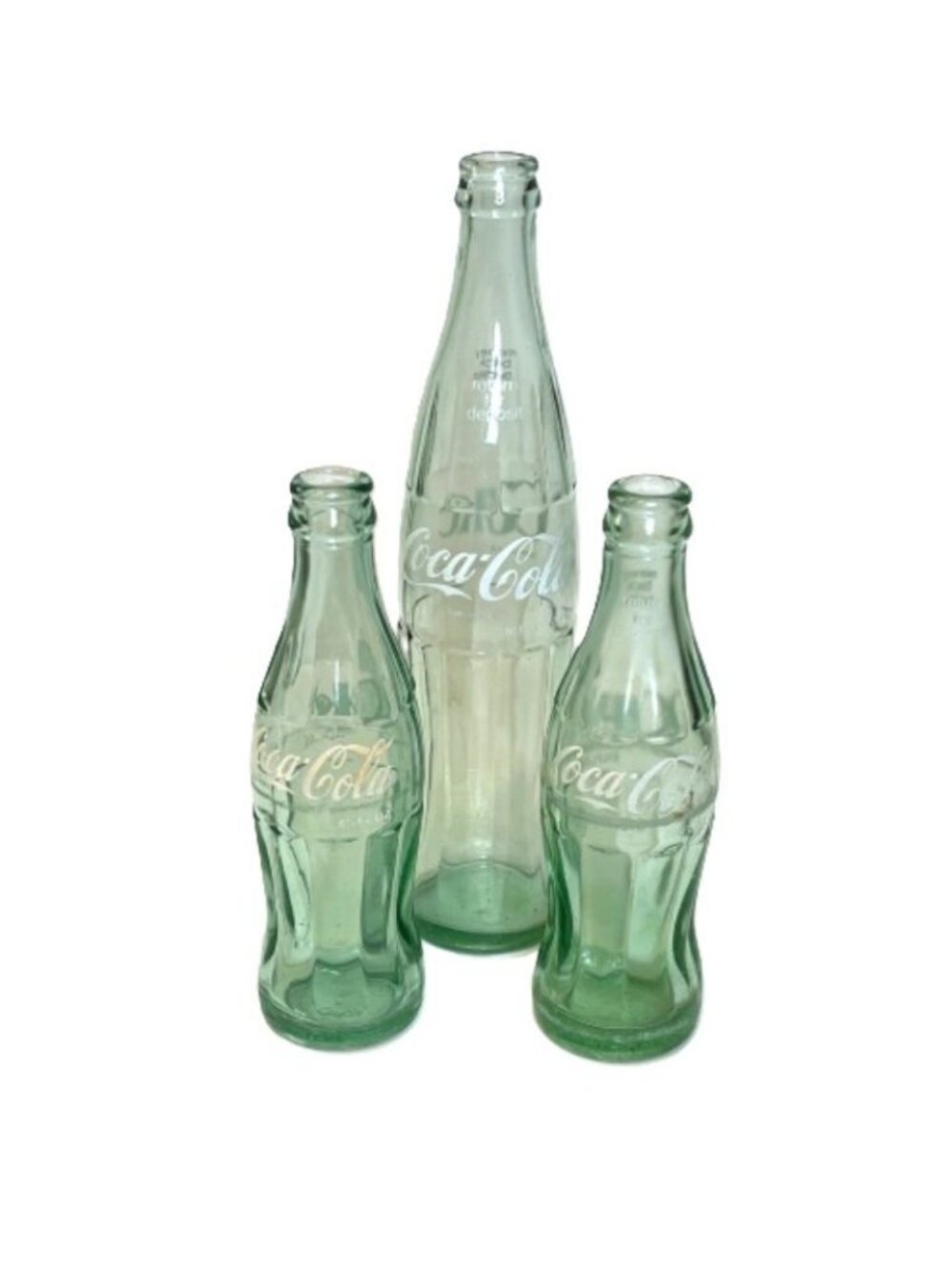 Vintage Coca Cola Coke Bottles Hobble Skirt Green Glass 6.5 - 16oz White Letters